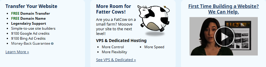 FatCow web hosting service special features