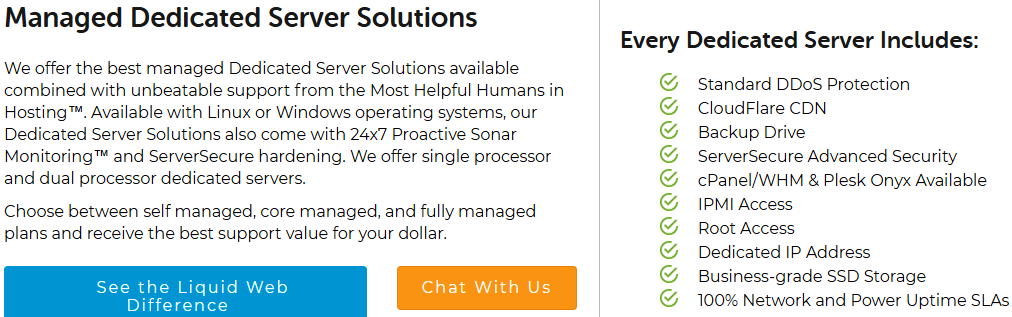 Liquid web hosting managed dedicated server plan features